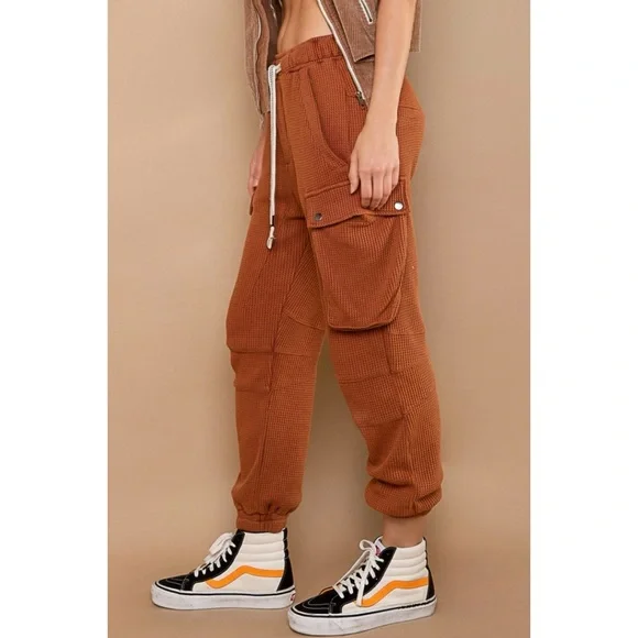 POL Brick Waffle Knit Regular Fit Waffle Knit Cotton Joggers - Picture 6 of 10